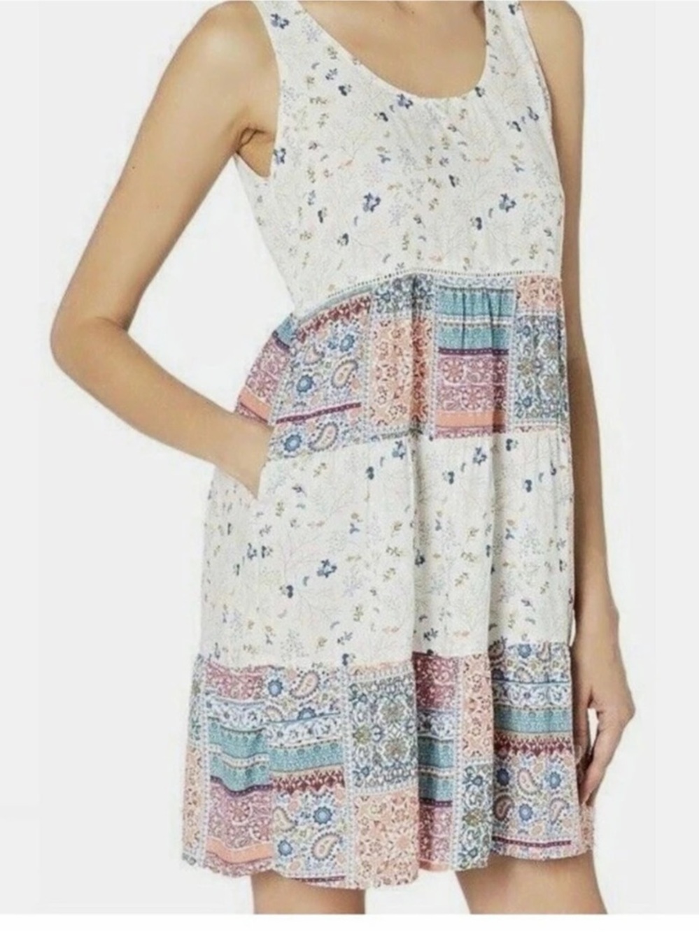 Floral Mini Dress in White & Multicolor, Boho, Like New